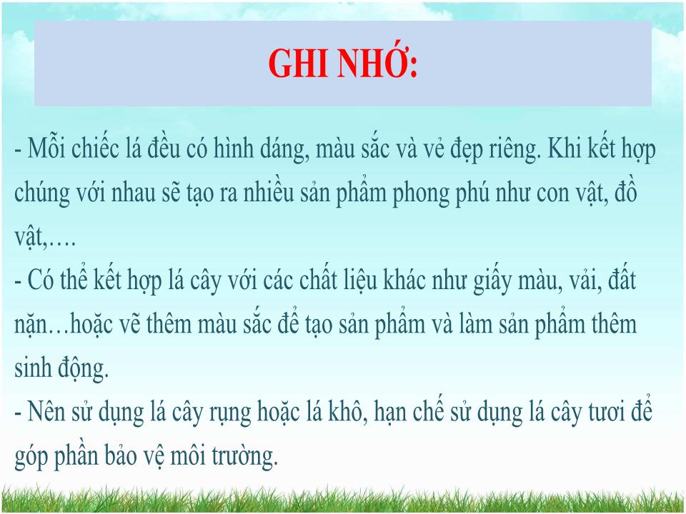 Bài giảng Mỹ thuật - Chủ đề 4 : Sáng tạo với những chiếc lá trang 8