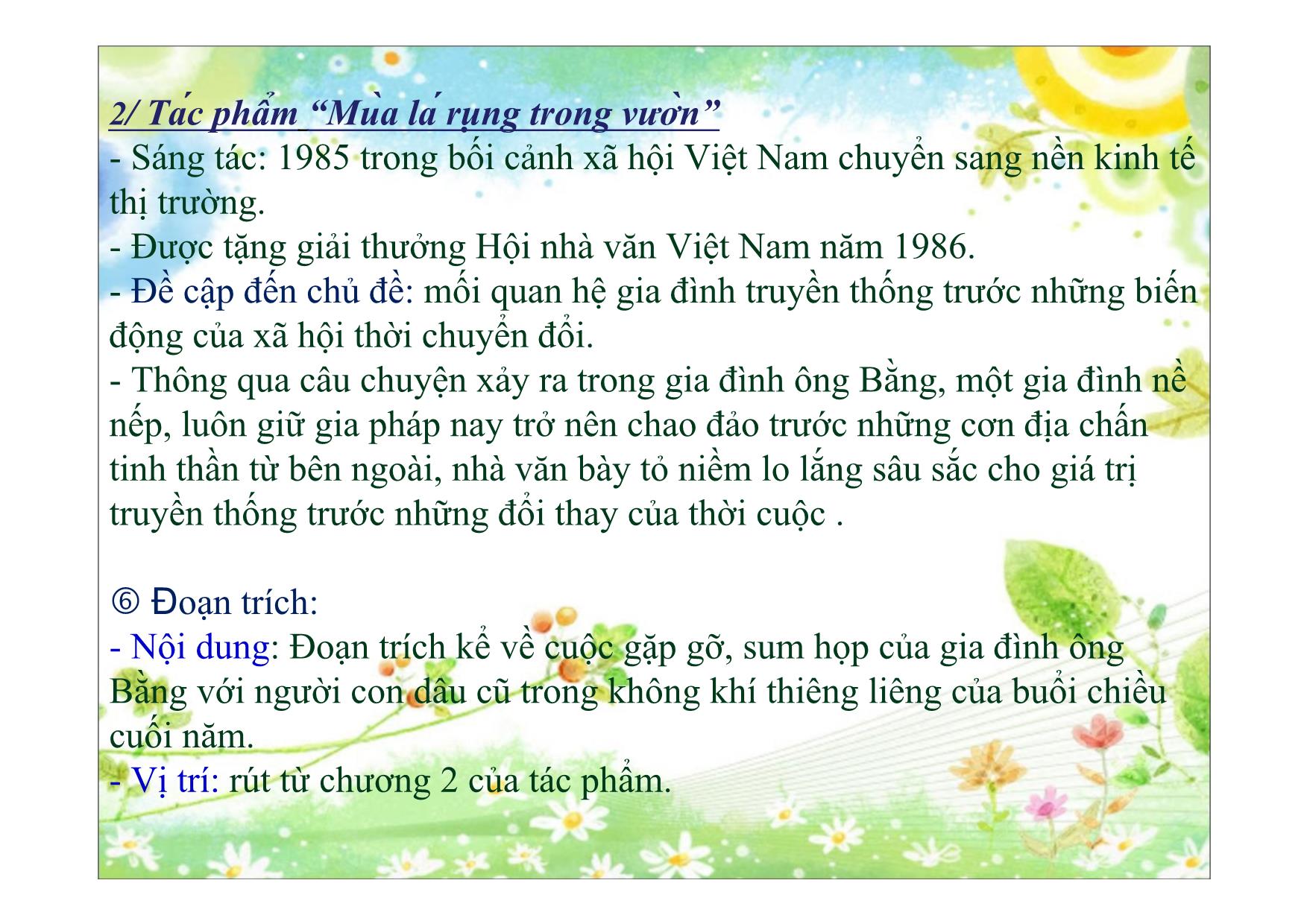 Bài giảng Ngữ văn Lớp 12 - Văn bản: Mùa lá rụng trong vườn trang 6