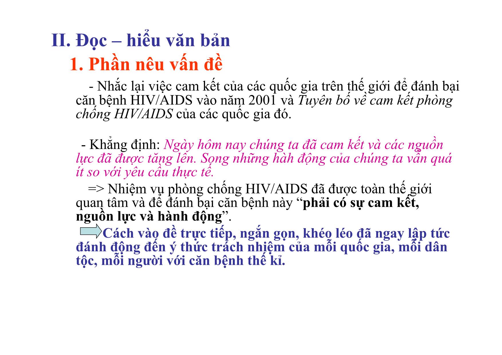 Bài giảng Ngữ văn Lớp 12 - Văn bản: Thông điệp nhân ngày thế giới phòng chống AIDS, 1- 12 - 2003 trang 5