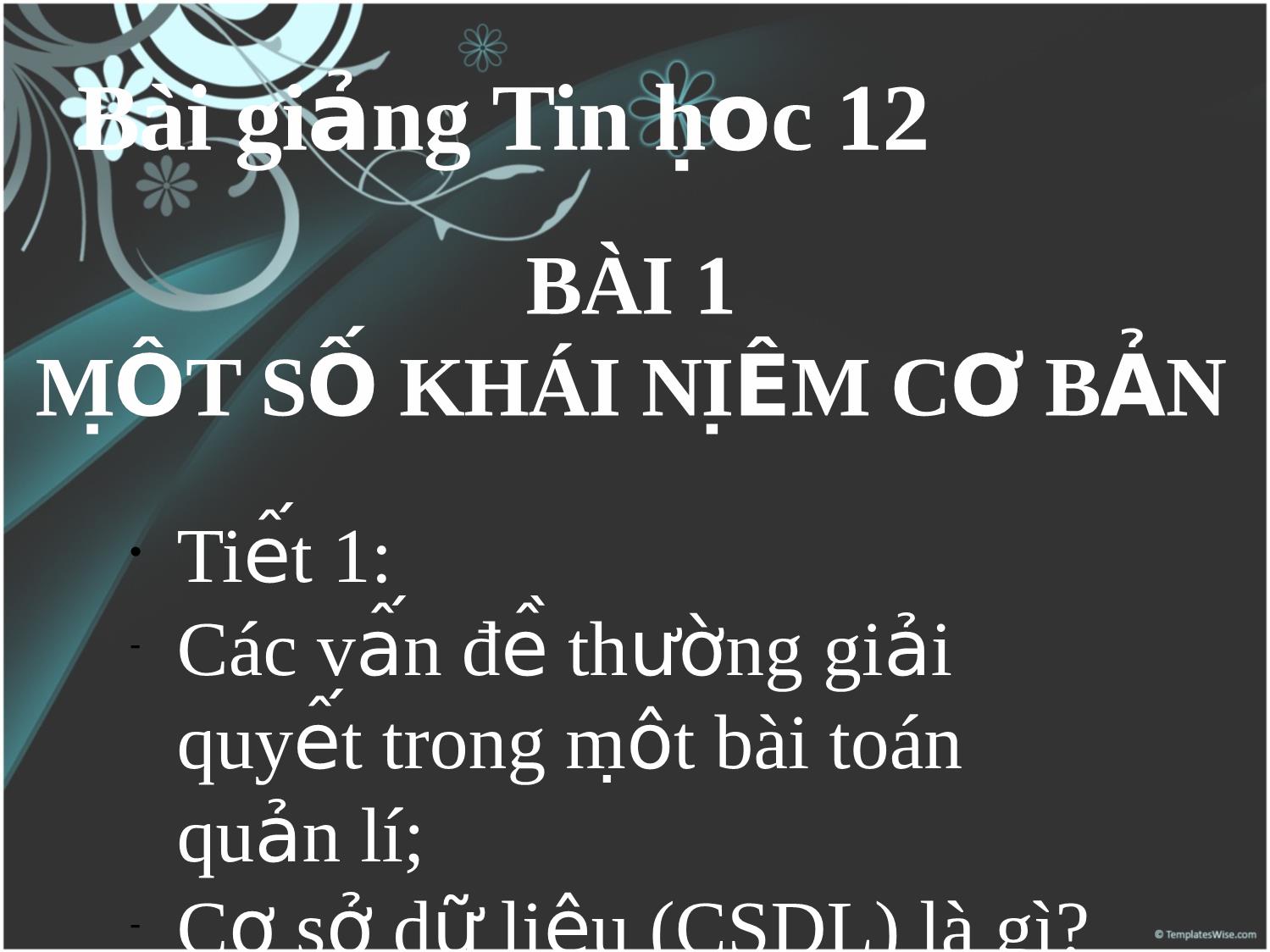 Bài giảng Tin học Lớp 12 - Bài 1, Tiết 1: Một số khái niệm cơ bản trang 1