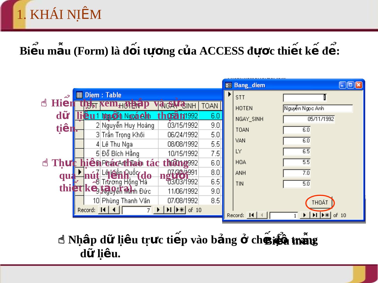 Bài giảng Tin học Lớp 12 - Bài 6: Biểu mẫu trang 2