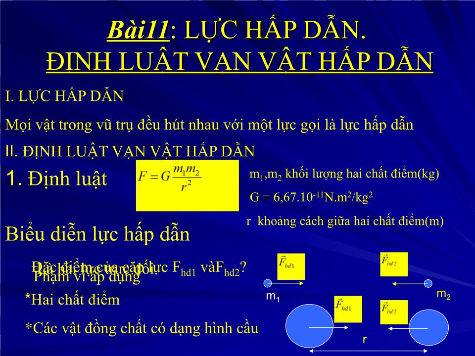 Bài giảng Vật lí Lớp 10 - Bài 11: Lực hấp dẫn. Định luật vạn vật hấp dẫn trang 8