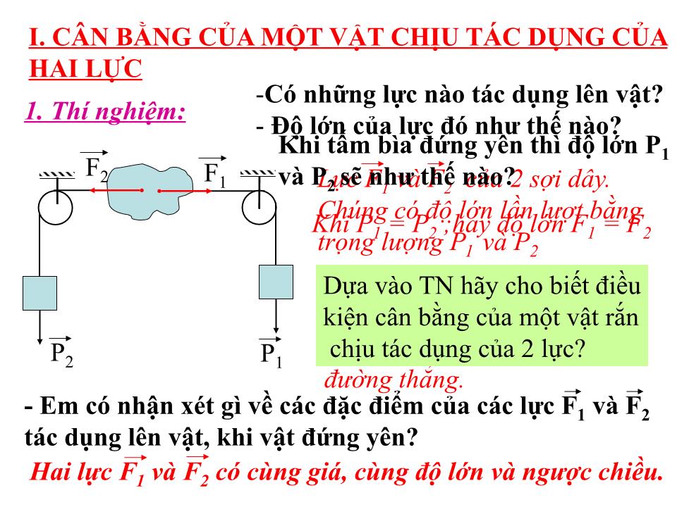 Bài giảng Vật lí Lớp 10 - Bài 17: Cân bằng của một vật chịu tác dụng của hai lực và của ba lực không song song trang 10