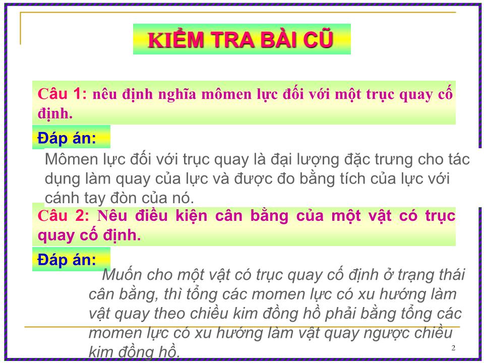 Bài giảng Vật lí Lớp 10 - Bài 20: Các dạng cân bằng. Cân bằng của một vật có mặt chân đế trang 2