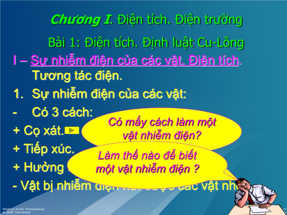 Bài giảng Vật lí Lớp 11 - Bài 1: Điện tích. Định luật Cu-lông trang 1