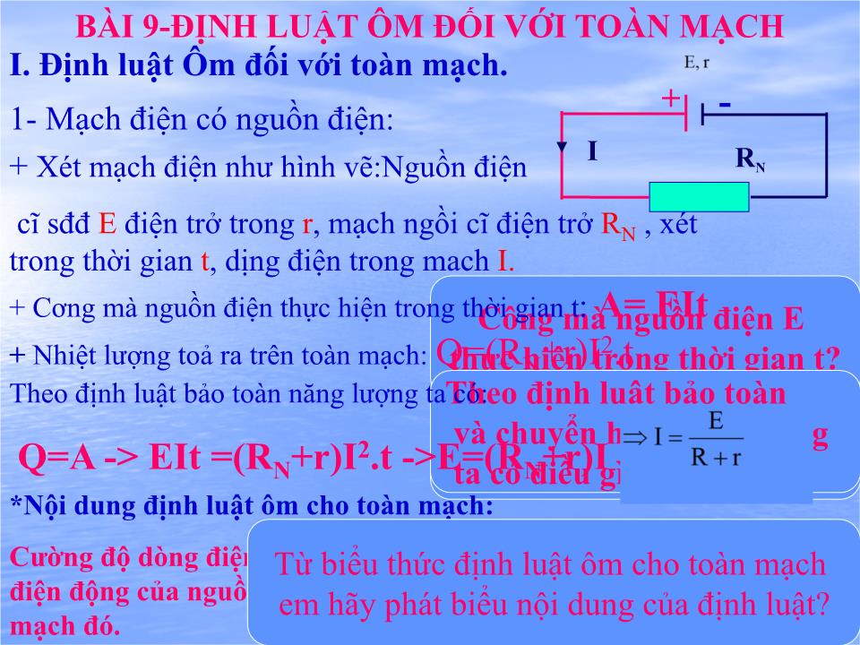 Bài giảng Vật lí Lớp 11 - Bài 9: Định luật ôm đối với toàn mạch trang 5