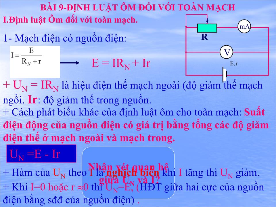 Bài giảng Vật lí Lớp 11 - Bài 9: Định luật ôm đối với toàn mạch trang 6