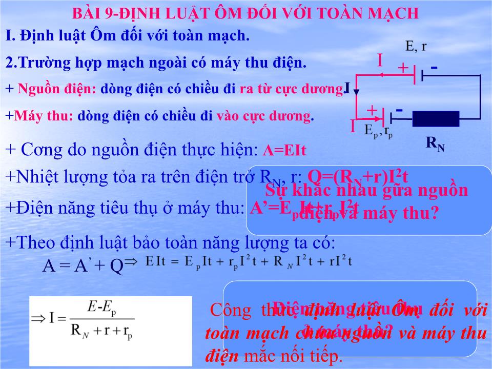 Bài giảng Vật lí Lớp 11 - Bài 9: Định luật ôm đối với toàn mạch trang 7