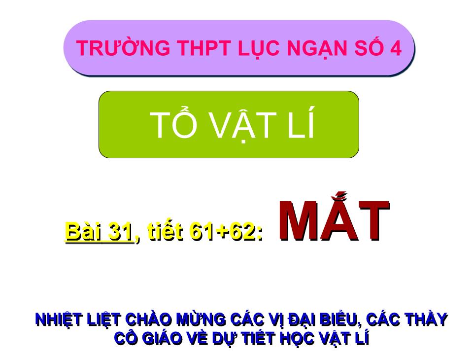 Bài giảng Vật lí Lớp 11 - Bài 31: Mắt trang 1