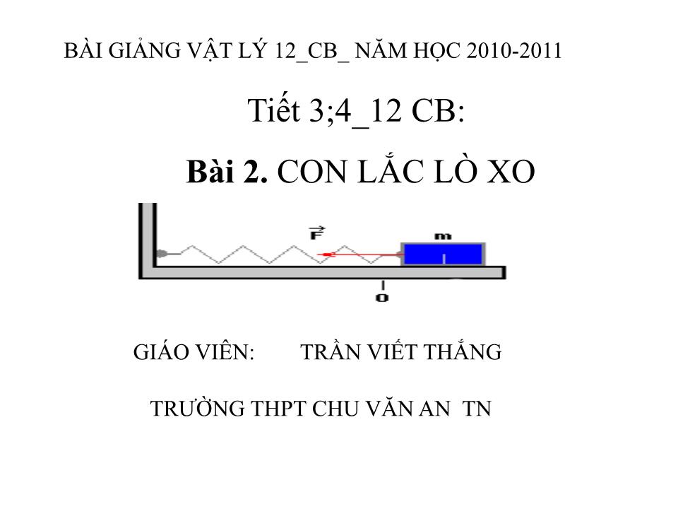 Bài giảng Vật lí Lớp 12 - Bài 2: Con lắc lò xo - Trần Viết Thắng trang 1