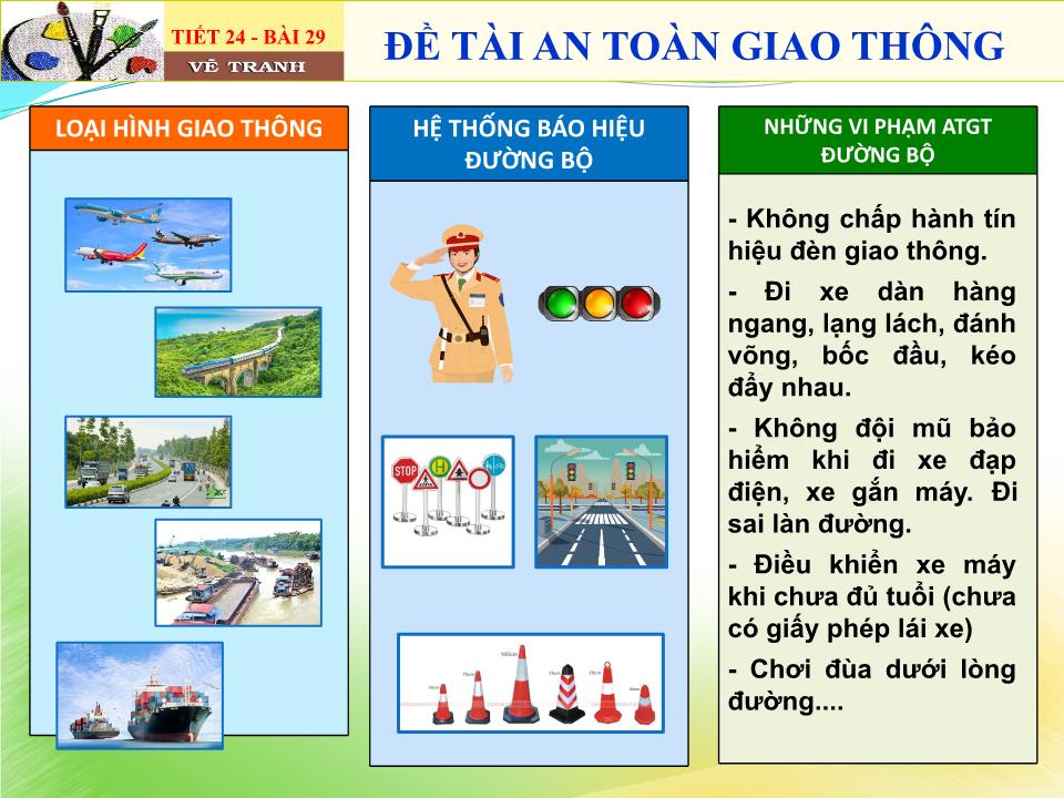 Bài giảng Mĩ thuật Lớp 7 - Bài 29: Đề tài an toàn giao thông trang 9