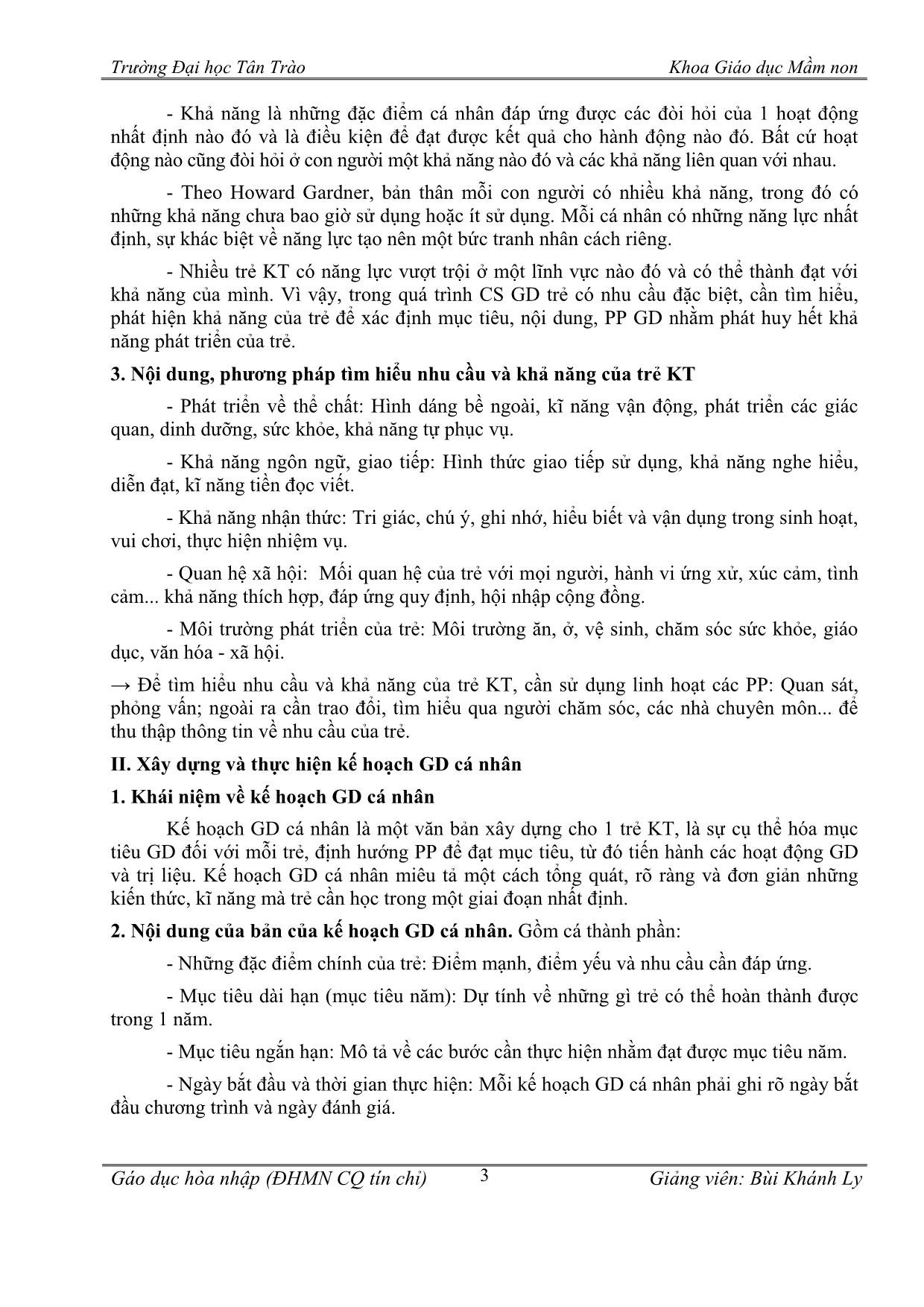 Giáo án Giáo dục hòa nhập - Chương 2: Tổ chức giáo dục hòa nhập trang 3