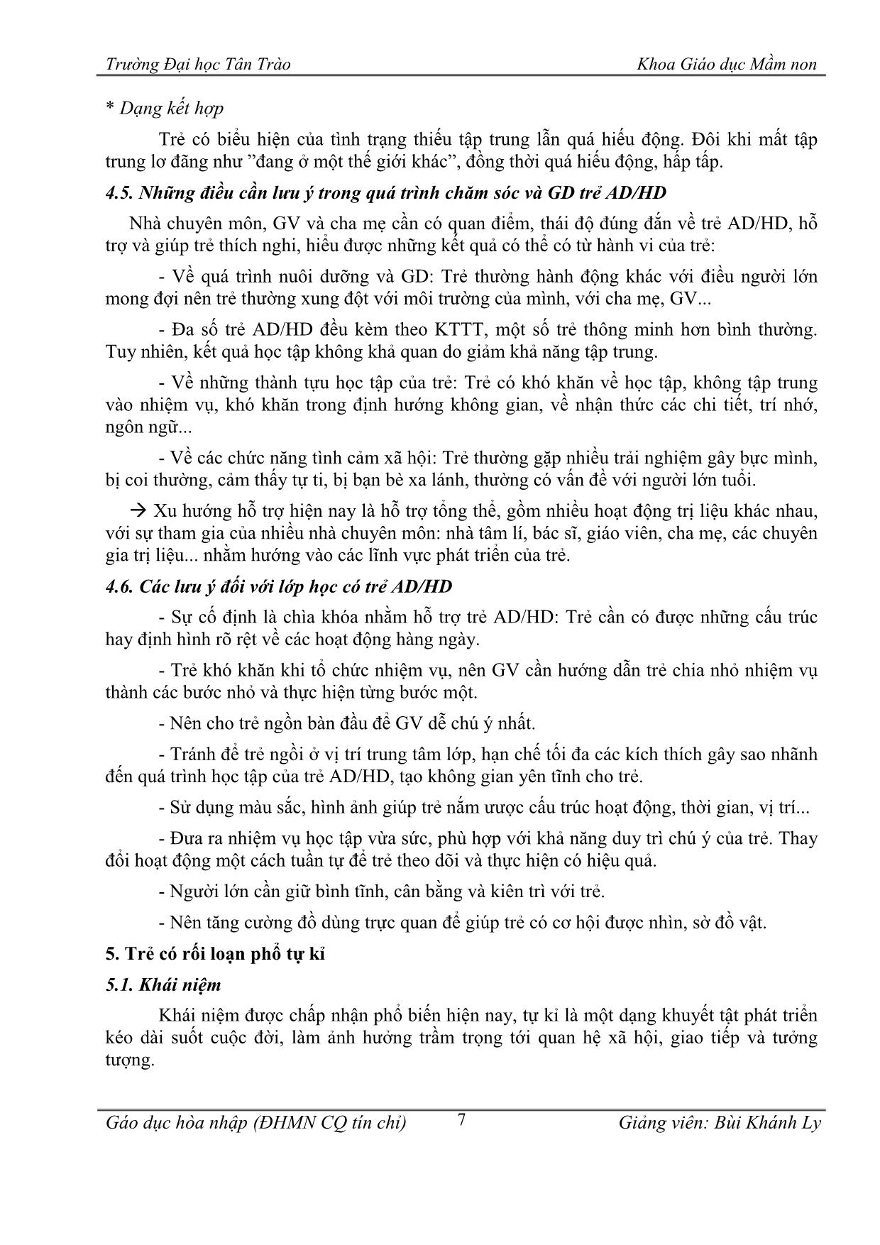 Giáo án Giáo dục hòa nhập - Chương 4: Hỗ trợ trẻ khuyết tật trí tuệ trong trường mầm non hòa nhập trang 7