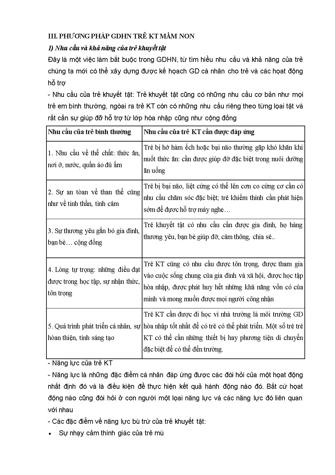 Bài thu hoạch bồi dưỡng thường xuyên module giáo viên mầm non 21: Phát hiện, sàng lọc và tổ chức các hoạt động chăm sóc, giáo dục đáp ứng trẻ em có nhu cầu đặc biệt trang 6