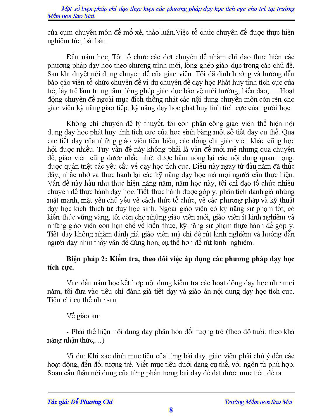 Sáng kiến kinh nghiệm Một số biện pháp chỉ đạo thực hiện các phương pháp dạy học tích cực cho trẻ trang 8