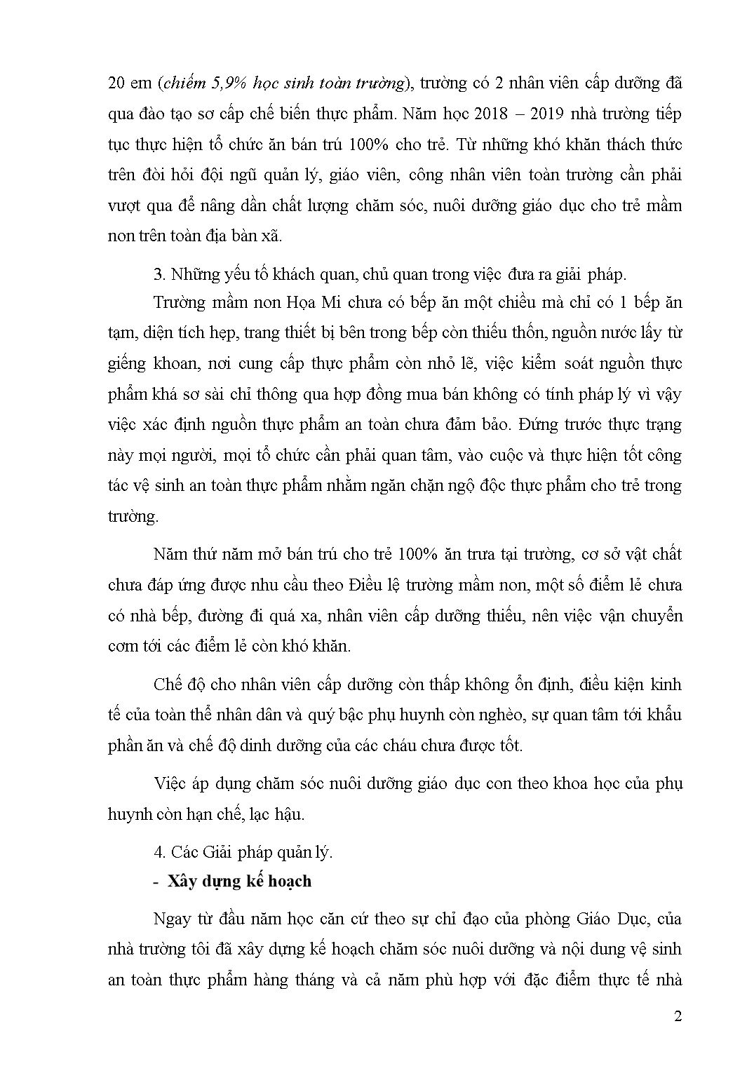 Sáng kiến kinh nghiệm Một số giải pháp quản lý bếp ăn đảm bảo vệ sinh an toàn thực phẩm trong trường mầm non Họa Mi trang 2