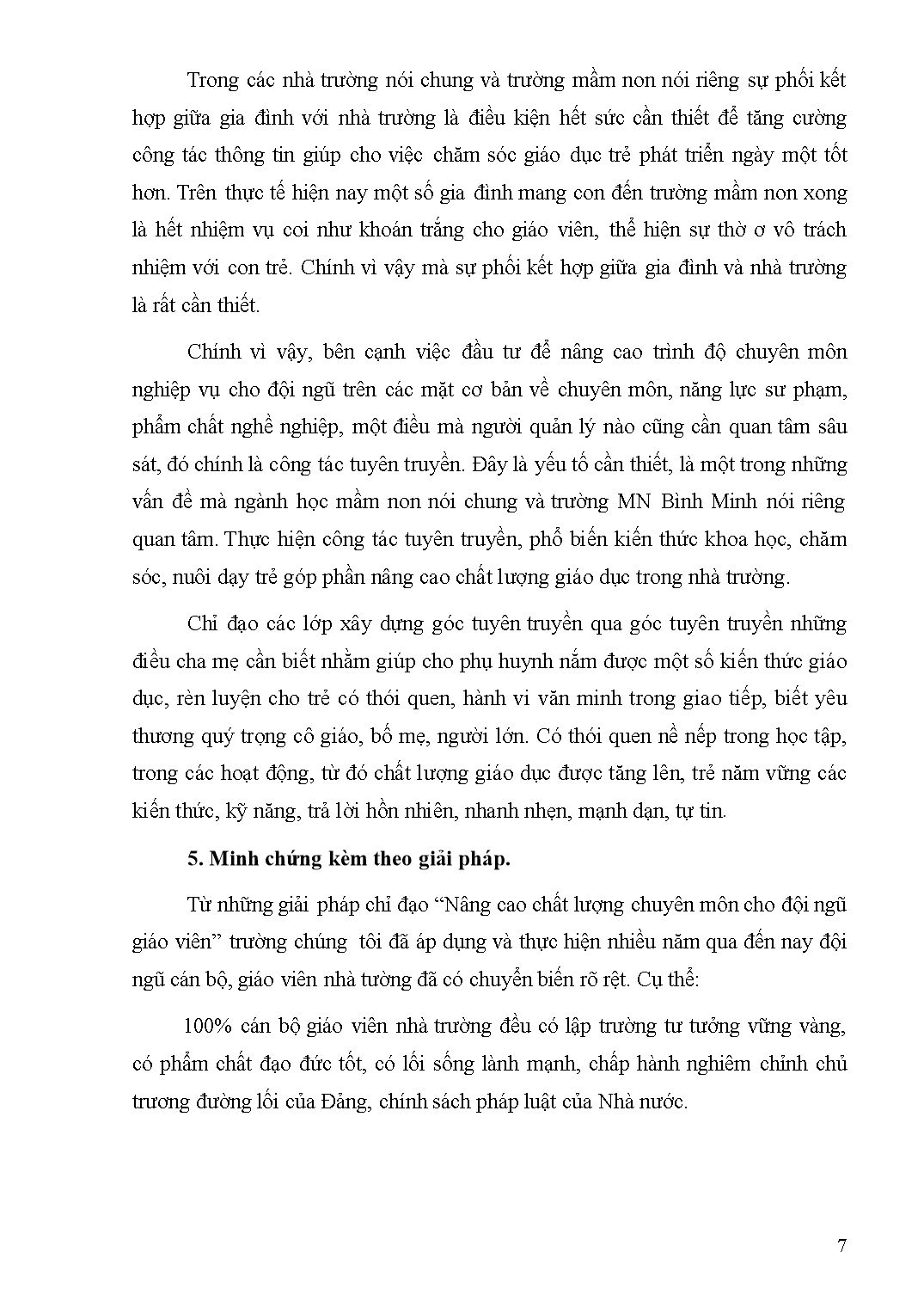 Sáng kiến kinh nghiệm Một số giải pháp chỉ đạo nâng cao chất lượng chuyên môn cho giáo viên tại trường mầm non Bình Minh trang 7