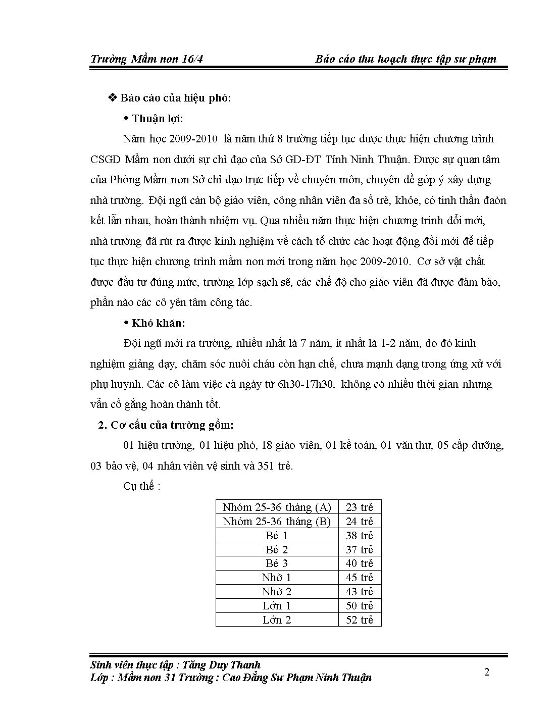 Báo cáo thu hoạch Thực tập sư phạm mầm non - Tăng Duy Thanh trang 2