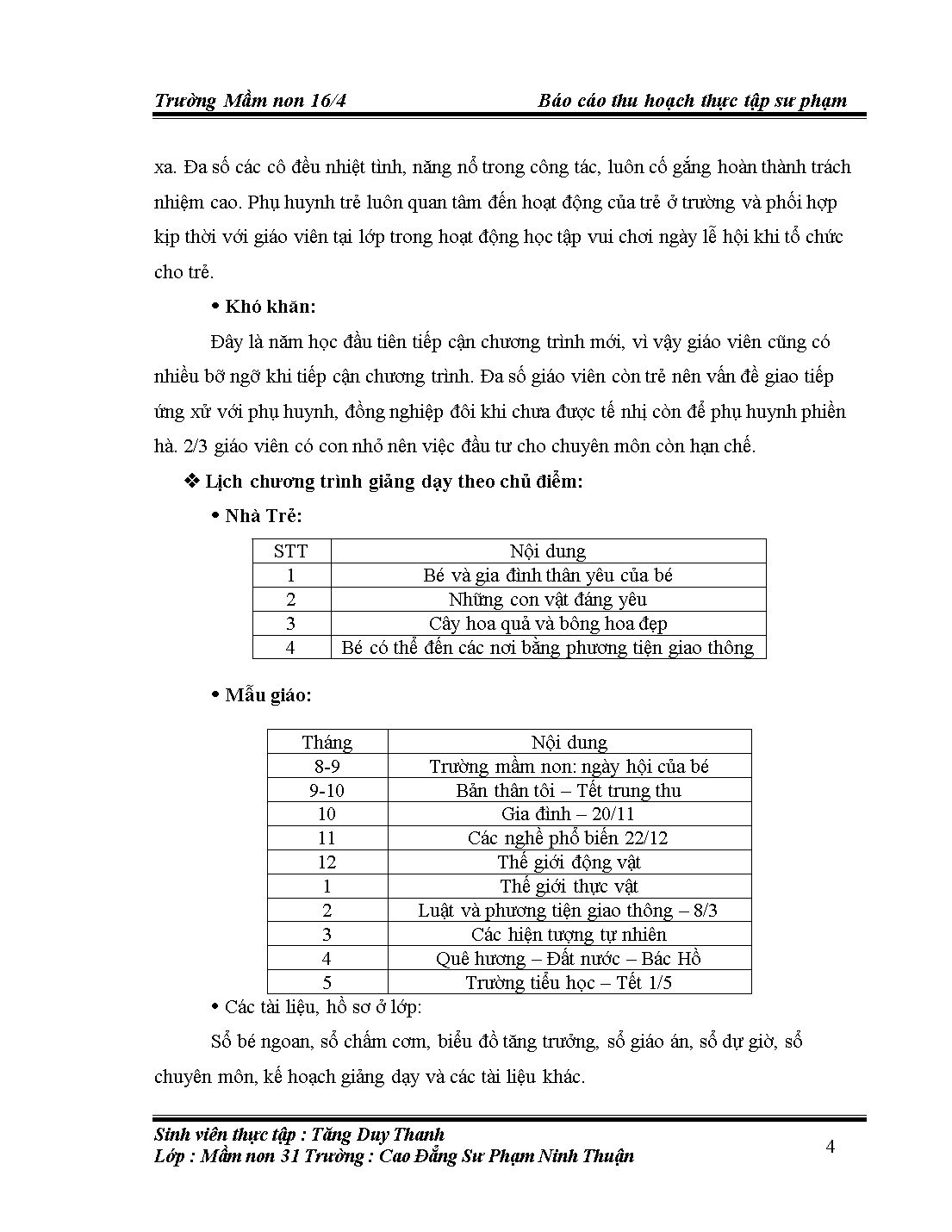 Báo cáo thu hoạch Thực tập sư phạm mầm non - Tăng Duy Thanh trang 4