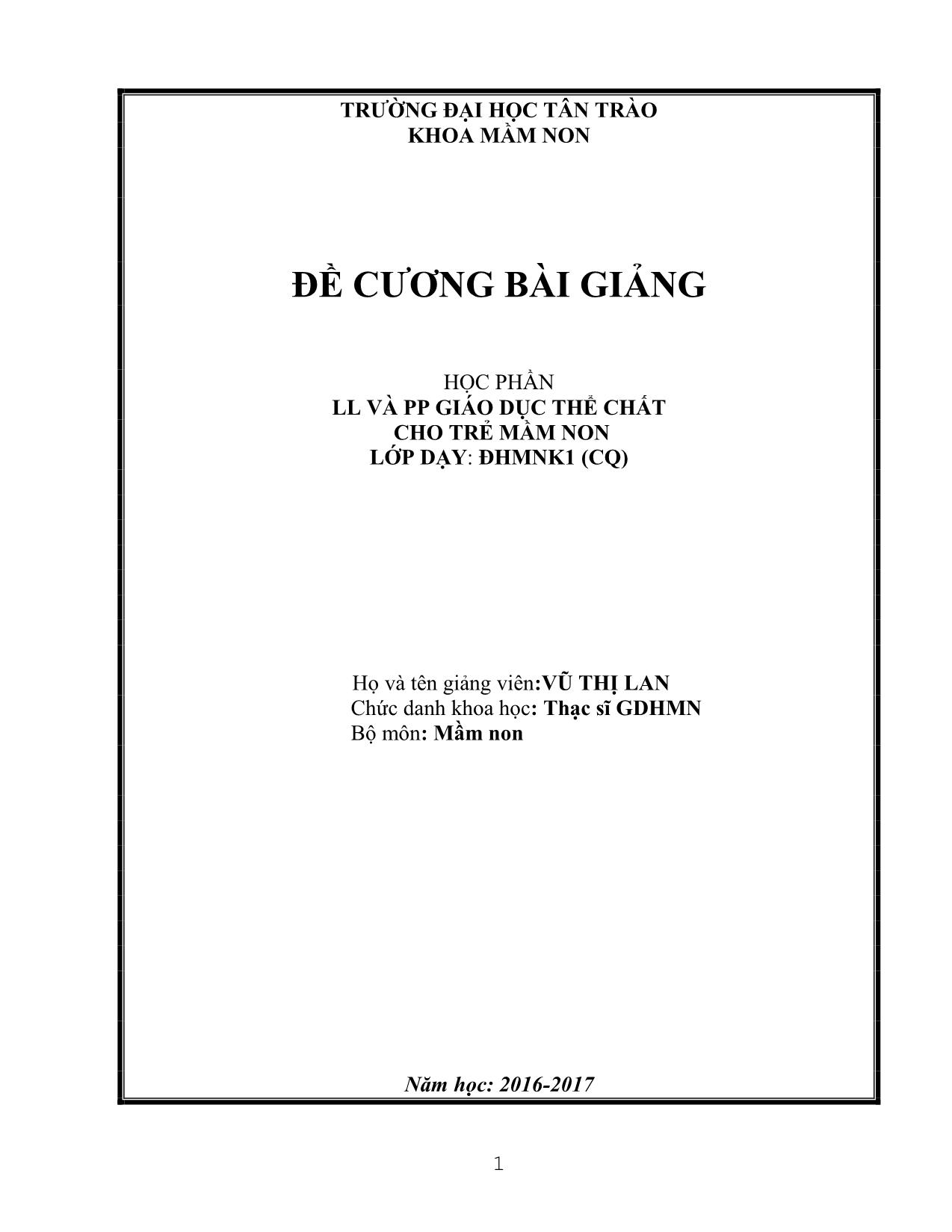 Giáo trình Lý luận và phương pháp giáo dục thể chất cho trẻ mầm non trang 1