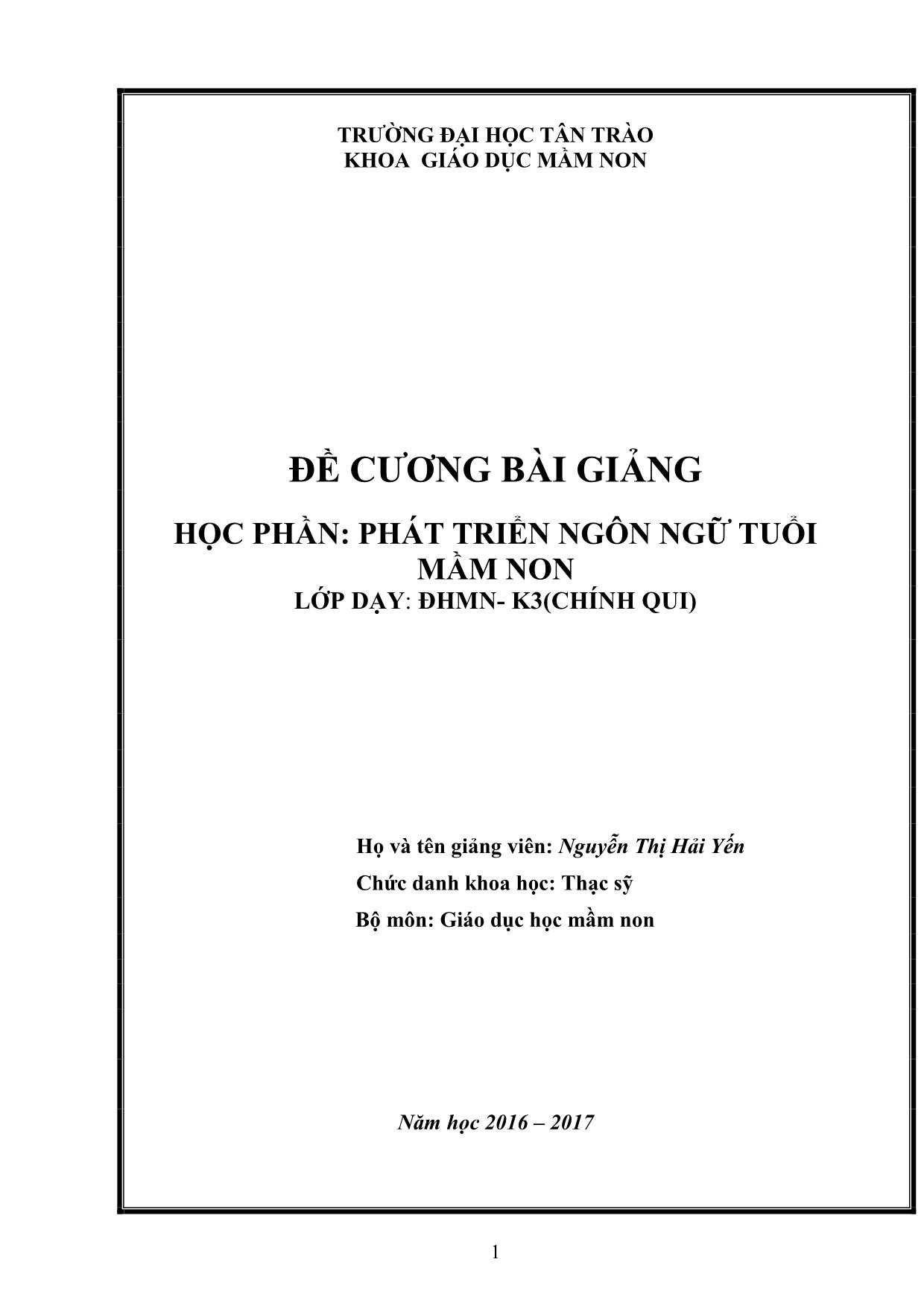 Giáo trình Phát triển ngôn ngữ tuổi mầm non trang 1