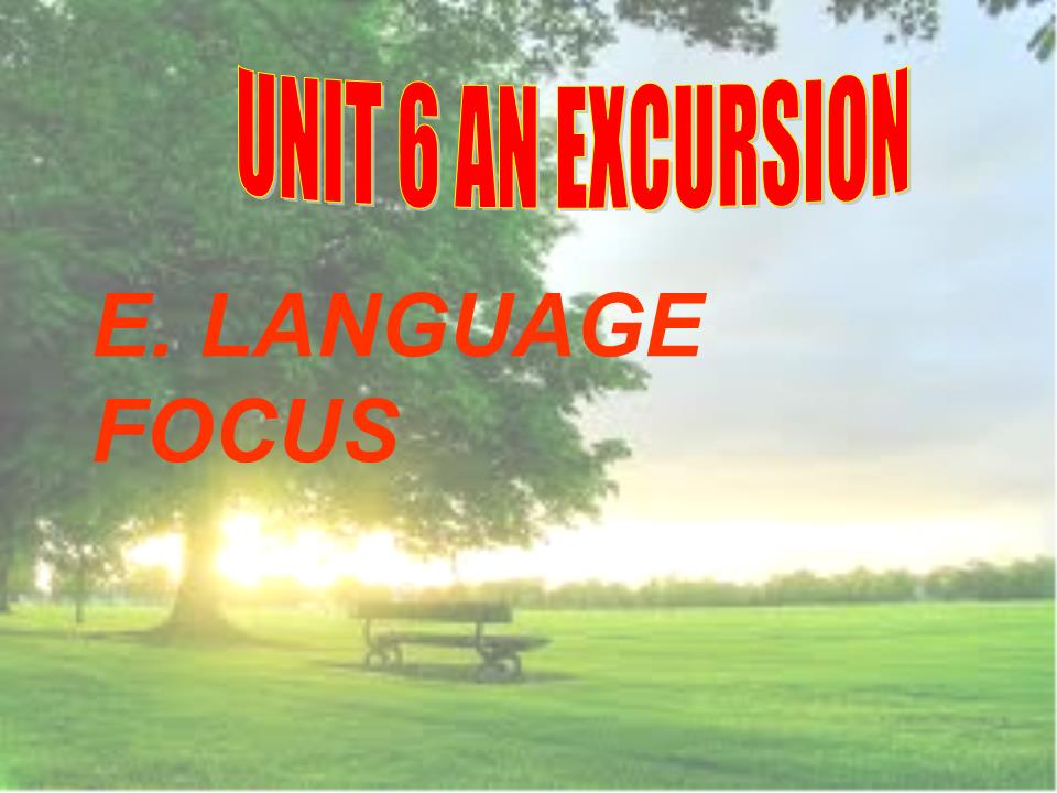 Bài giảng Tiếng Anh Lớp 10 - Unit 6: An excursion - Lesson E: Langugage focus trang 1