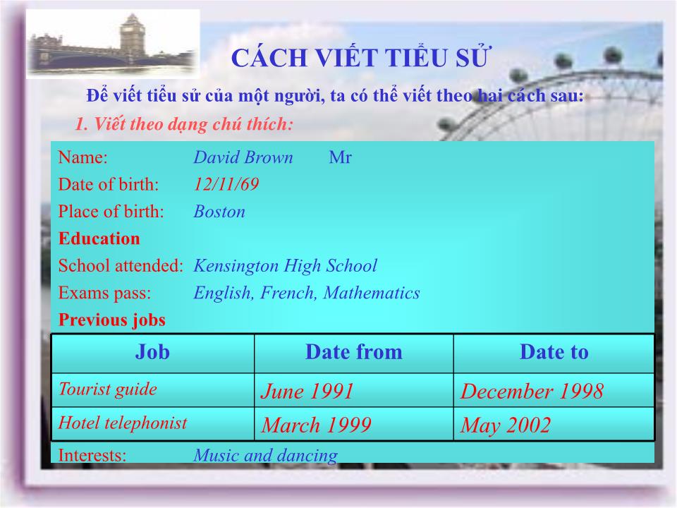 Bài giảng Tiếng Anh Lớp 10 - Unit 3: People’s background - Part D: Writing - Lê Văn Út trang 9