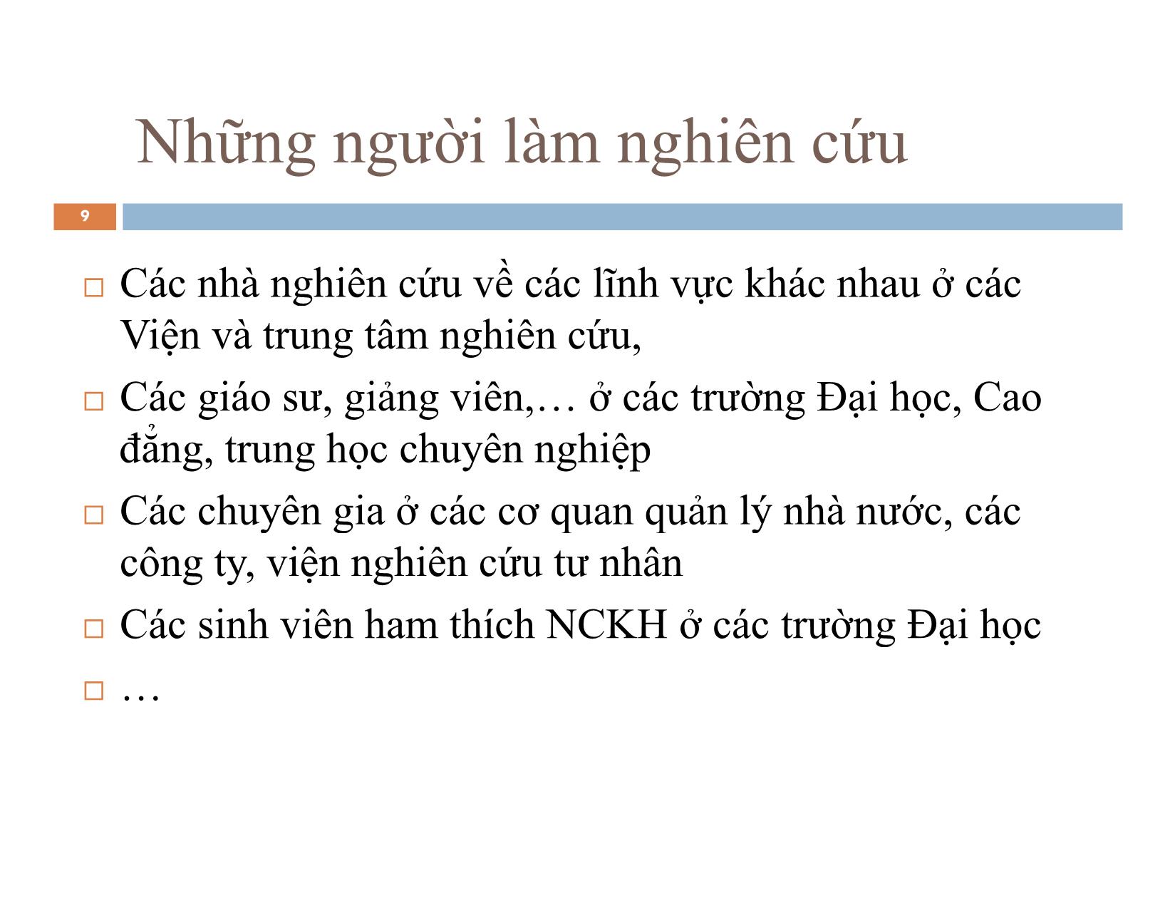 Bài giảng môn Phương pháp nghiên cứu khoa học trang 9