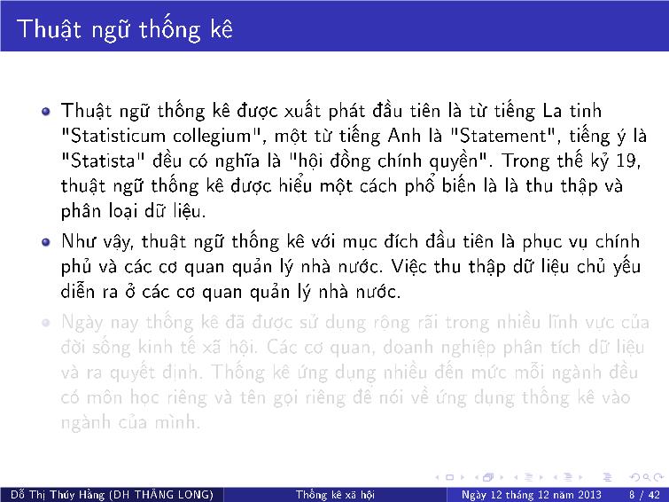 Bài giảng Thống kê xã hội - Chương I: Giới thiệu về môn học trang 10