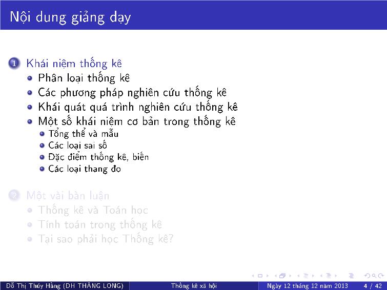 Bài giảng Thống kê xã hội - Chương I: Giới thiệu về môn học trang 4