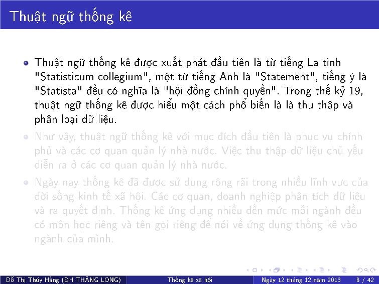 Bài giảng Thống kê xã hội - Chương I: Giới thiệu về môn học trang 9