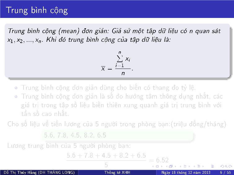 Bài giảng Thống kê xã hội - Chương IV: Các đại lượng thống kê trang 10