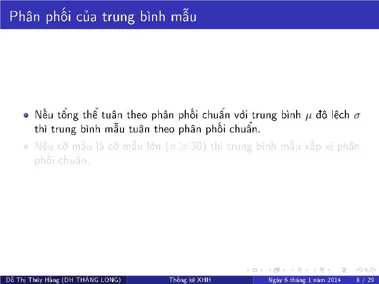 Bài giảng Thống kê xã hội - Chương VI: Phân phối của các tham số mẫu và khoảng tin cậy cho các tham số tổng thể trang 10