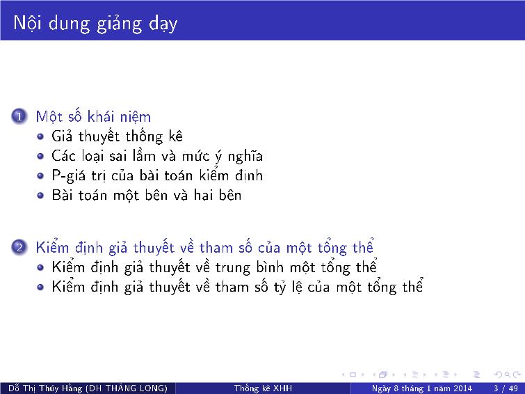 Bài giảng Thống kê xã hội - Chương VII: Kiểm định giả thuyết về tham số tổng thể trang 10