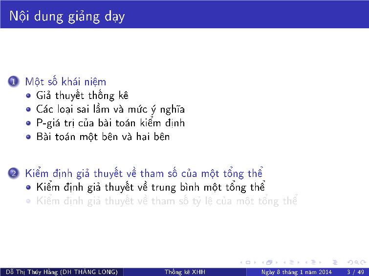 Bài giảng Thống kê xã hội - Chương VII: Kiểm định giả thuyết về tham số tổng thể trang 9