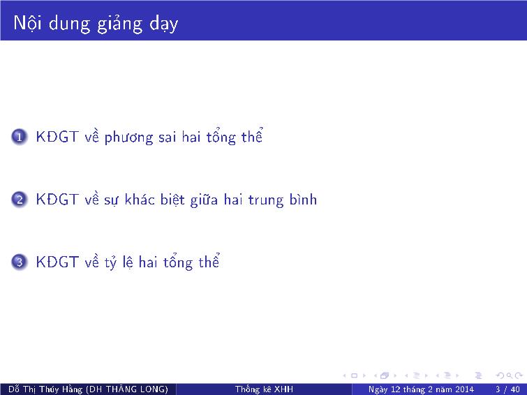 Bài giảng Thống kê xã hội - Chương VIII: Kiểm định giả thuyết về tham số thống kê hai tổng thể trang 5