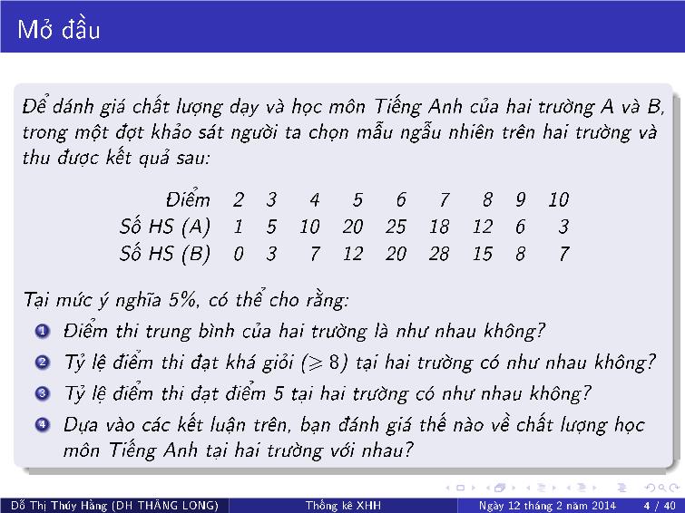 Bài giảng Thống kê xã hội - Chương VIII: Kiểm định giả thuyết về tham số thống kê hai tổng thể trang 6