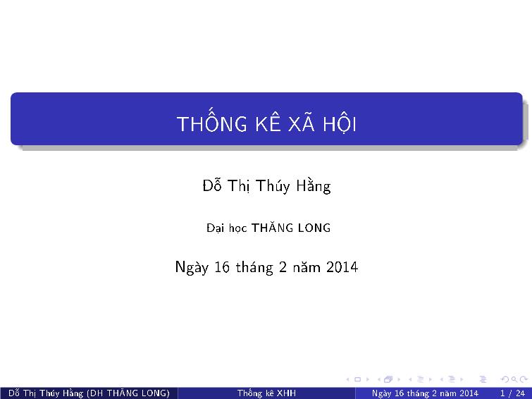 Bài giảng Thống kê xã hội - Chương IX: Phân tích phương sai trang 1