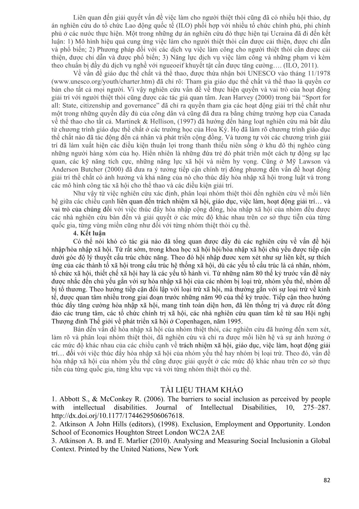 Nghiên cứu hòa nhập xã hội của người thiệt thòi qua các công trình nghiên cứu xã hội học trang 8