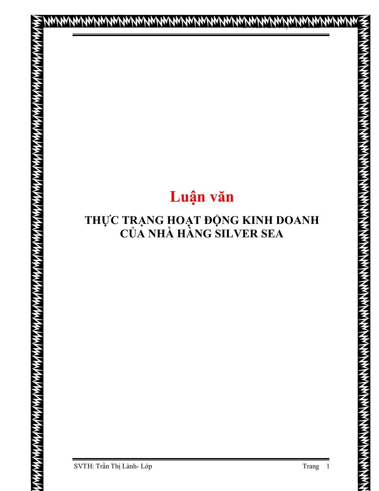 Luận văn Thực trạng hoạt động kinh doanh của nhà hàng Silver Sea trang 1