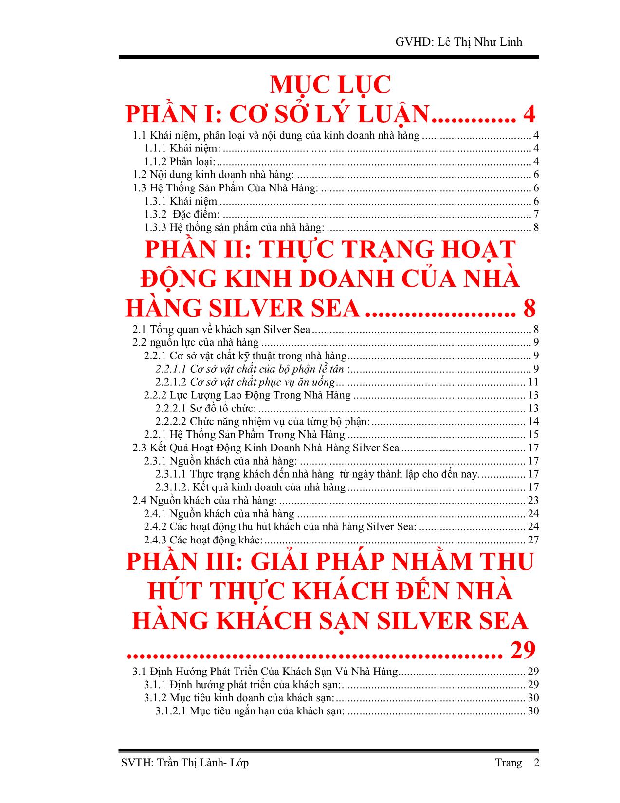 Luận văn Thực trạng hoạt động kinh doanh của nhà hàng Silver Sea trang 2