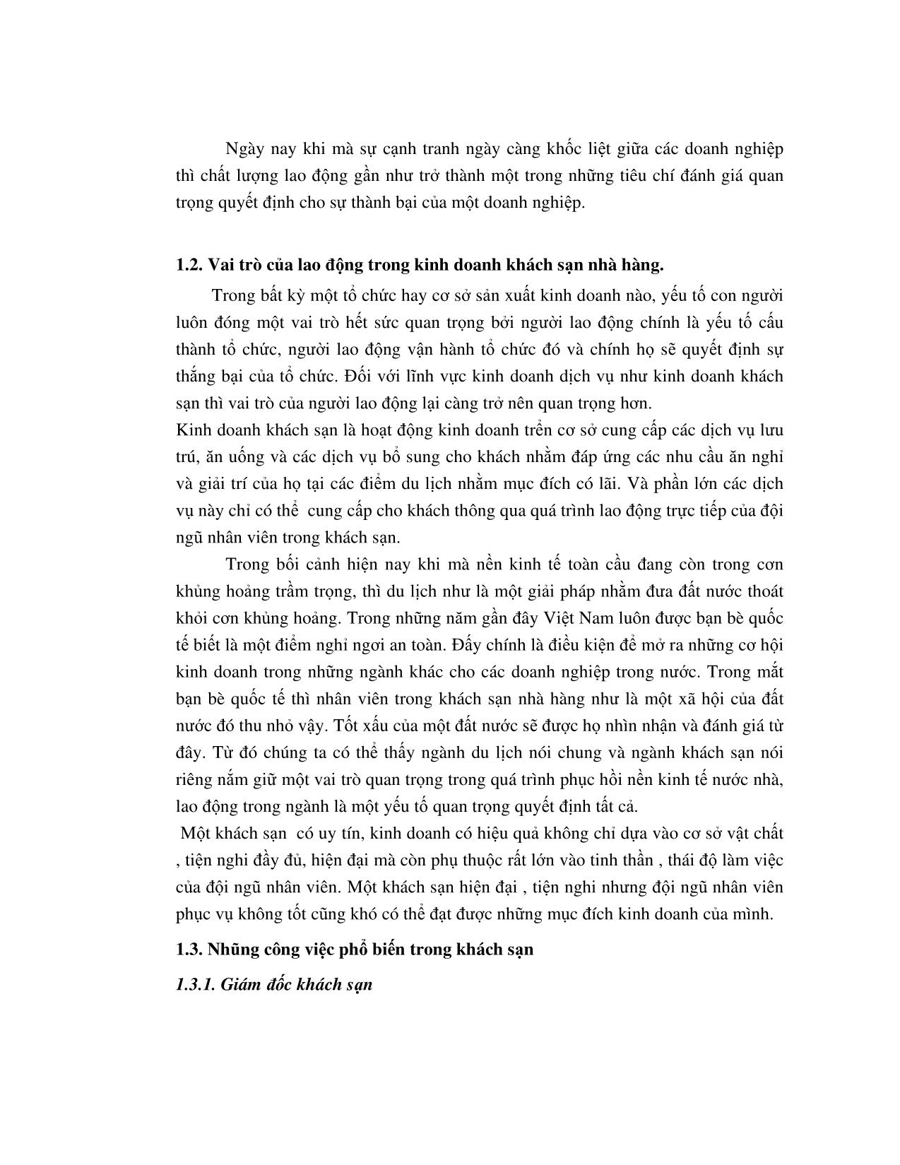 Luận văn Thực trạng chất lượng đội ngũ lao động bộ phận bàn tại nhà hàng Hoa Sen 6 thuộc công ty CPDLKL trang 4