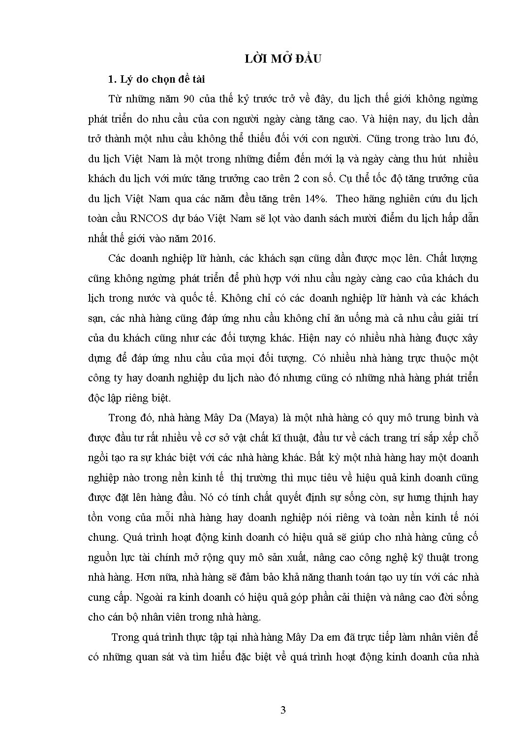 Đề tài Phân tích hoạt động kinh doanh của nhà hàng Mây Da trang 3