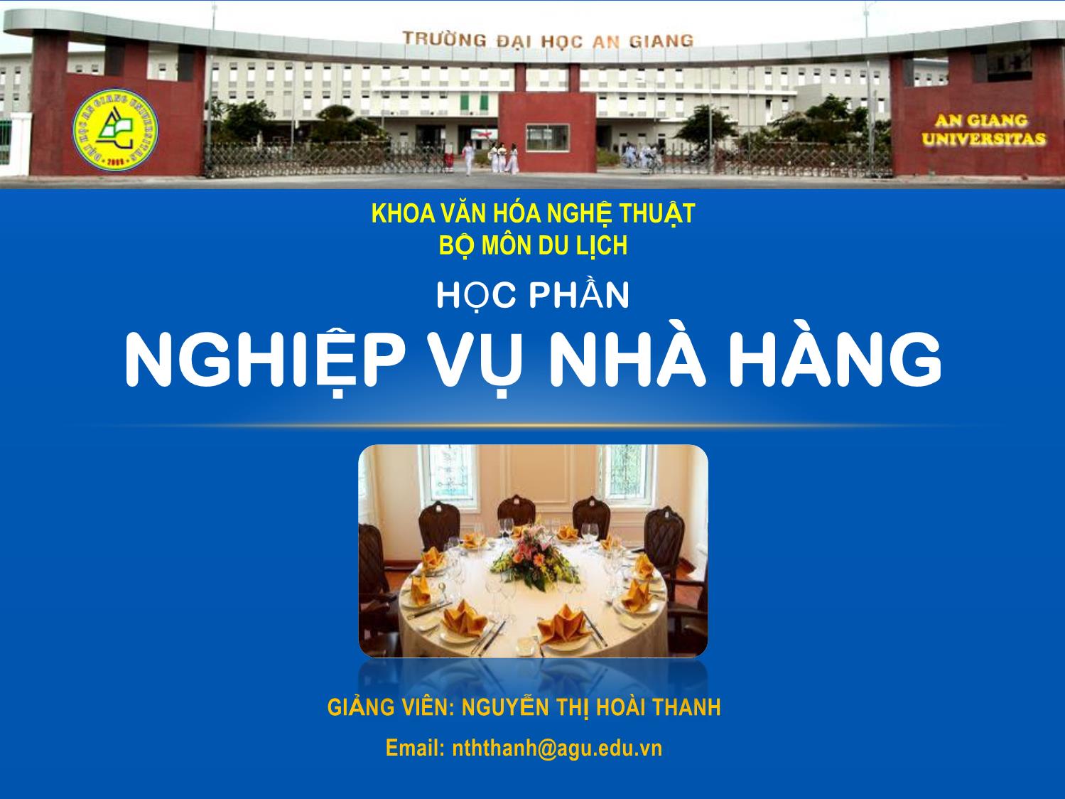 Bài giảng Nghiệp vụ nhà hàng - Nguyễn Thị Hoài Thanh trang 1