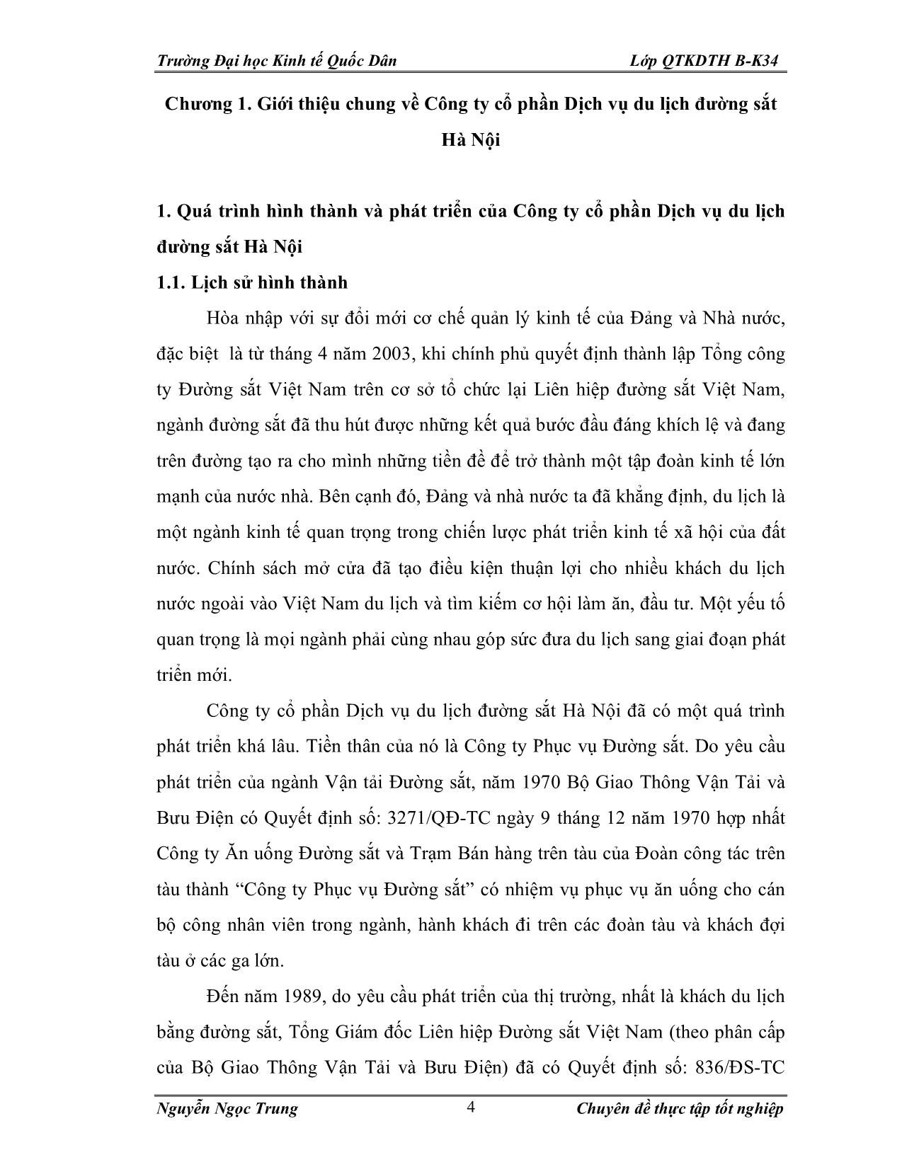 Luận văn Một số giải pháp phát triển kinh doanh lữ hành ở Công ty cổ phần Dịch vụ du lịch đường sắt Hà Nội trang 4