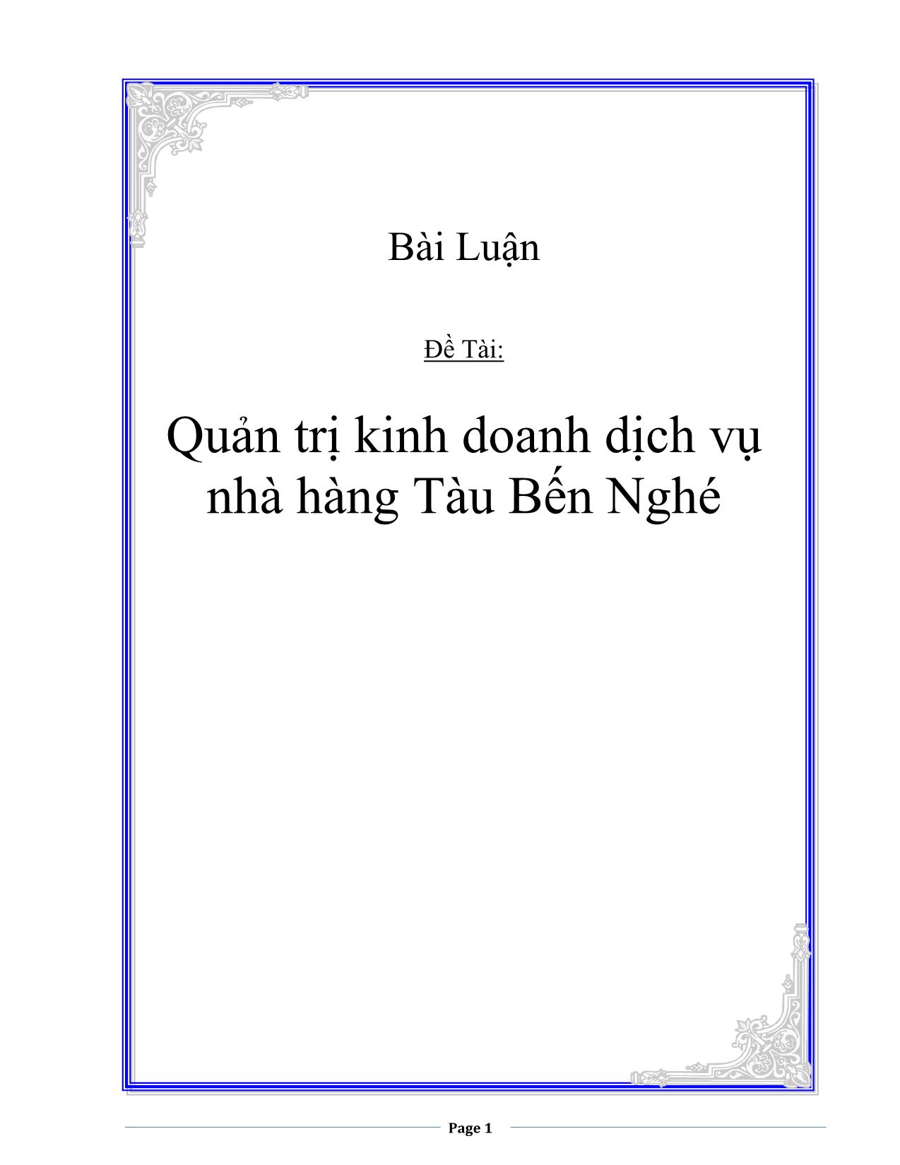 Đề tài Quản trị kinh doanh dịch vụ nhà hàng Tàu Bến Nghé trang 1