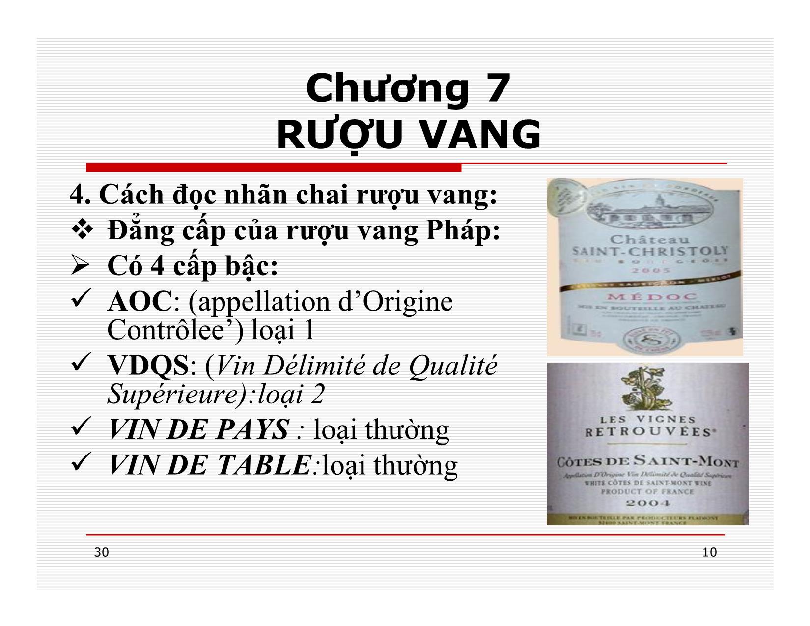 Bài giảng Điều hành hoạt động nhà hàng - Chương 7: Rượu vang trang 10