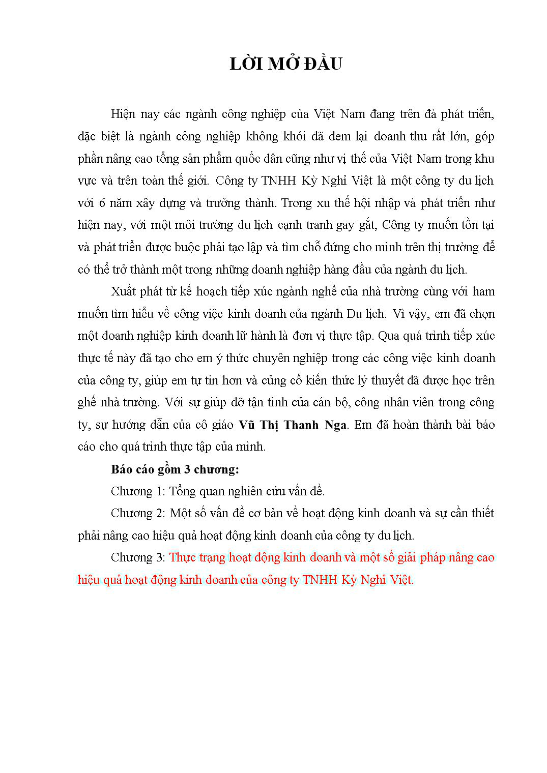 Đề tài Thực trạng hoạt động kinh doanh và một số giải pháp nâng cao hiệu quả hoạt động kinh doanh của công ty TNHH Kỳ Nghỉ Việt trang 3