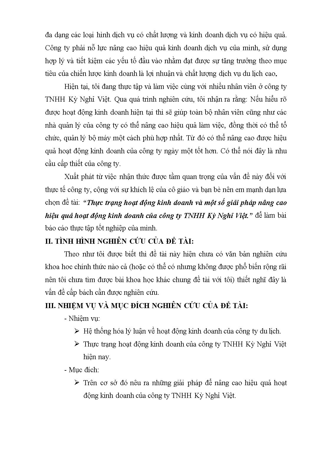 Đề tài Thực trạng hoạt động kinh doanh và một số giải pháp nâng cao hiệu quả hoạt động kinh doanh của công ty TNHH Kỳ Nghỉ Việt trang 5