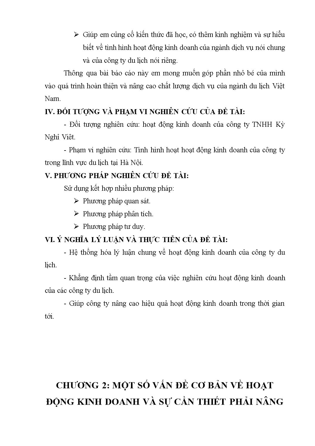 Đề tài Thực trạng hoạt động kinh doanh và một số giải pháp nâng cao hiệu quả hoạt động kinh doanh của công ty TNHH Kỳ Nghỉ Việt trang 6